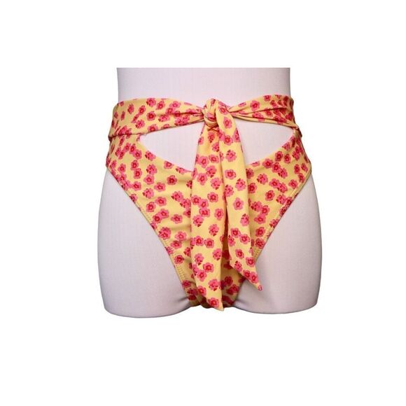 Xhilaration Pink Yellow Floral 2pc Bikini Cheeky Bottom Swimsuit sz MEDIUM - Picture 7 of 12